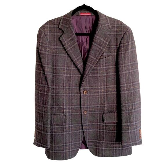 PAL ZILERI Wool Cashmere Checked Plaid Blazer Purple 40R - Picture 1 of 12